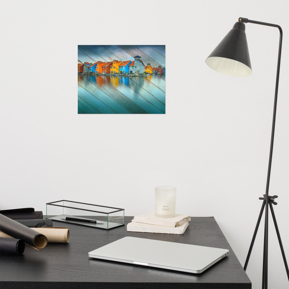 Faux Wood Blue Morning at Waters Edge Groningen Unframed Wall Art Prints, 11" X 14"