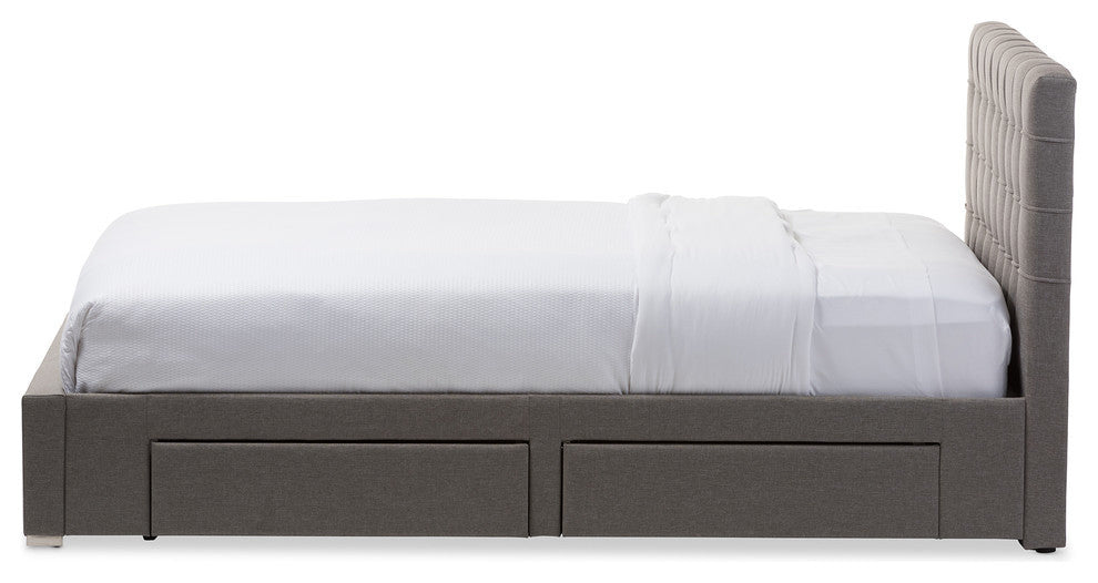 Rene Modern Gray Fabric 4-Drawer Queen Size Storage Platform Bed