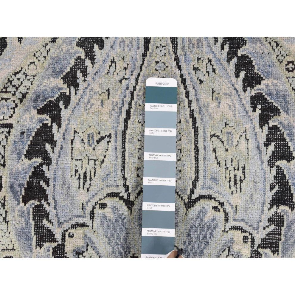Goose Gray Pure Silk With Wool Tulip Flower Design Hand Knotted Rug 9'x12'2"