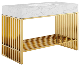 Gridiron Bathroom Vanity, White Gold