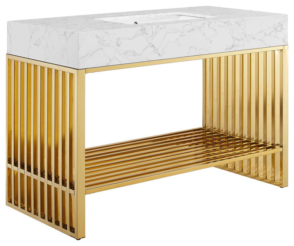 Gridiron Bathroom Vanity, White Gold