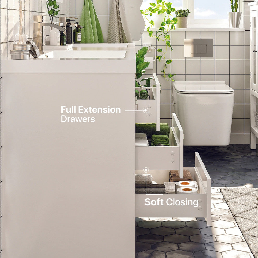 Eviva Lugano 60 White Modern Bathroom Vanity Integrated Acrylic Double Sink