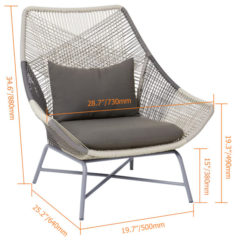 Outdoor PE Rattan Patio Chair Armchair With Cushion Pillow, Set of 2