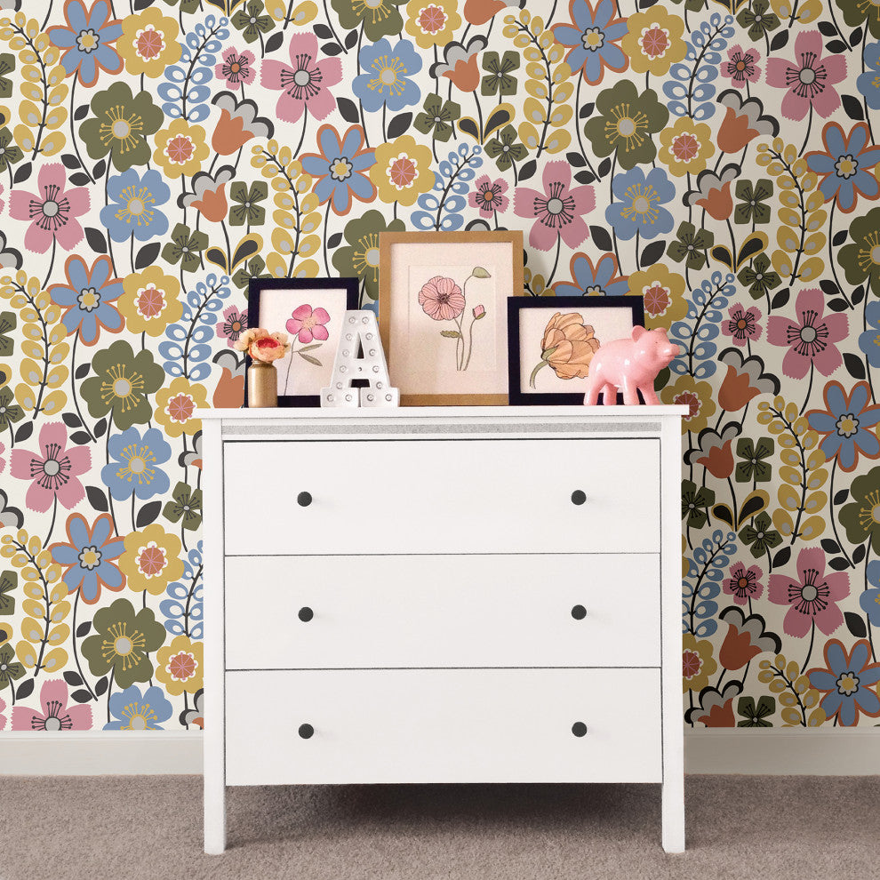 Funky Floral in Bright Colors Wallpaper, Sample