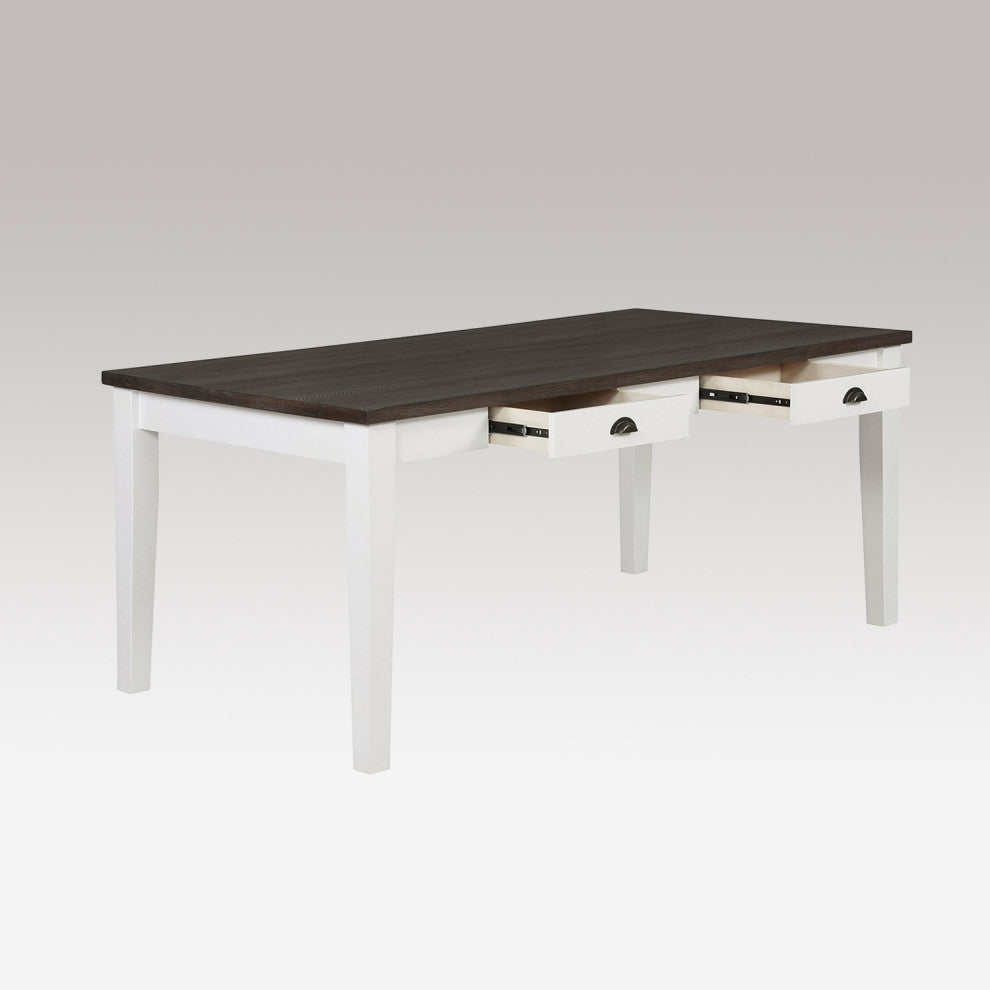 Rectangular Wood Dining Table with 2 Drawers, Espresso and White