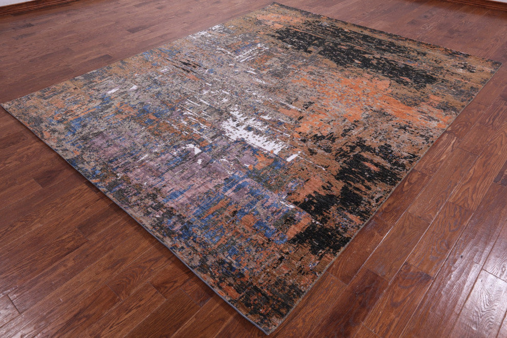 Wool and Silk Abstract Handmade Rug 8' 1" X 10' 1" Q8880