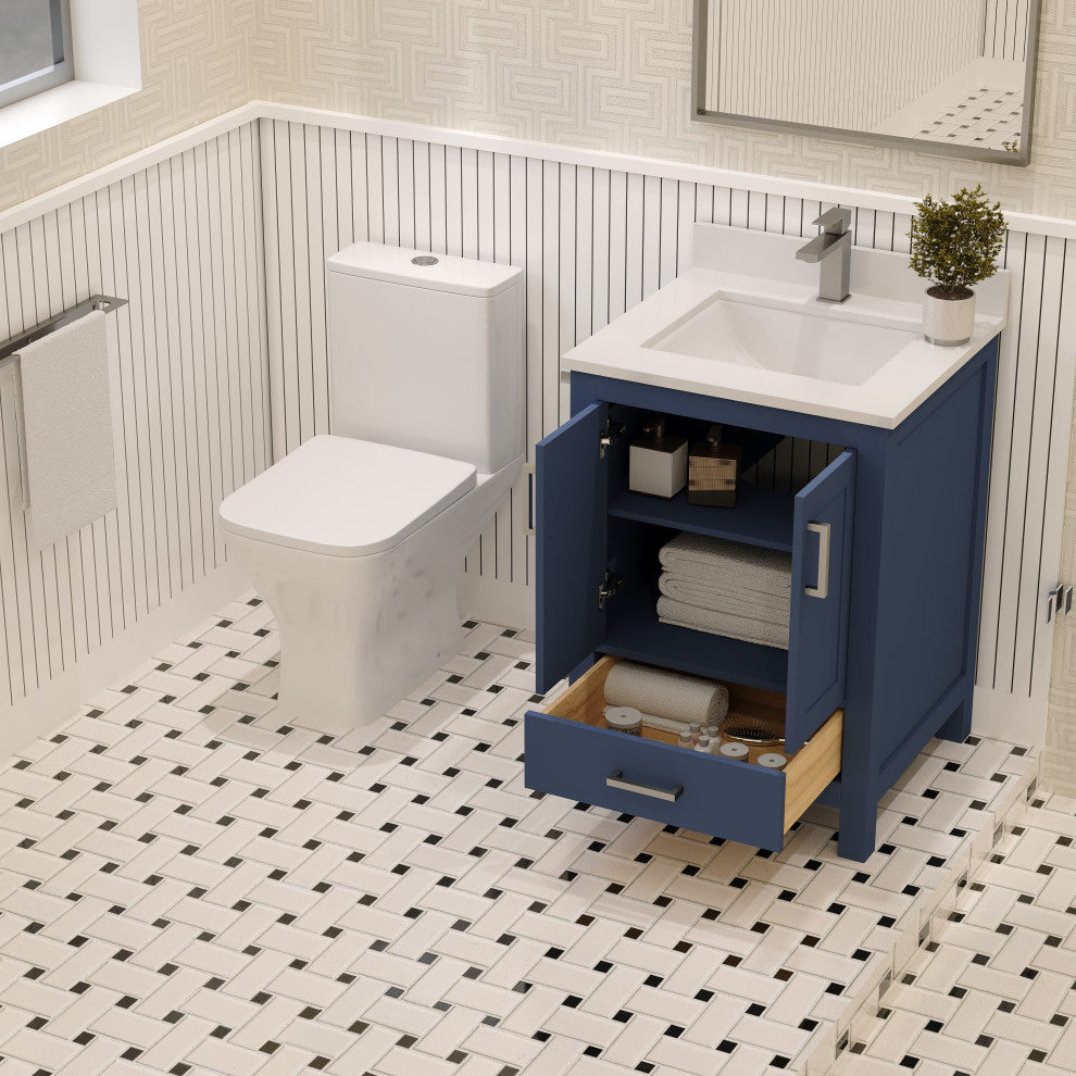 Rooh Bathroom Vanity, Navy Blue, 24", Vanity, Countertop, Sink