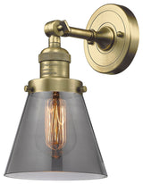 1-Light Small Cone 6" Sconce, Antique Brass, Glass: Smoked