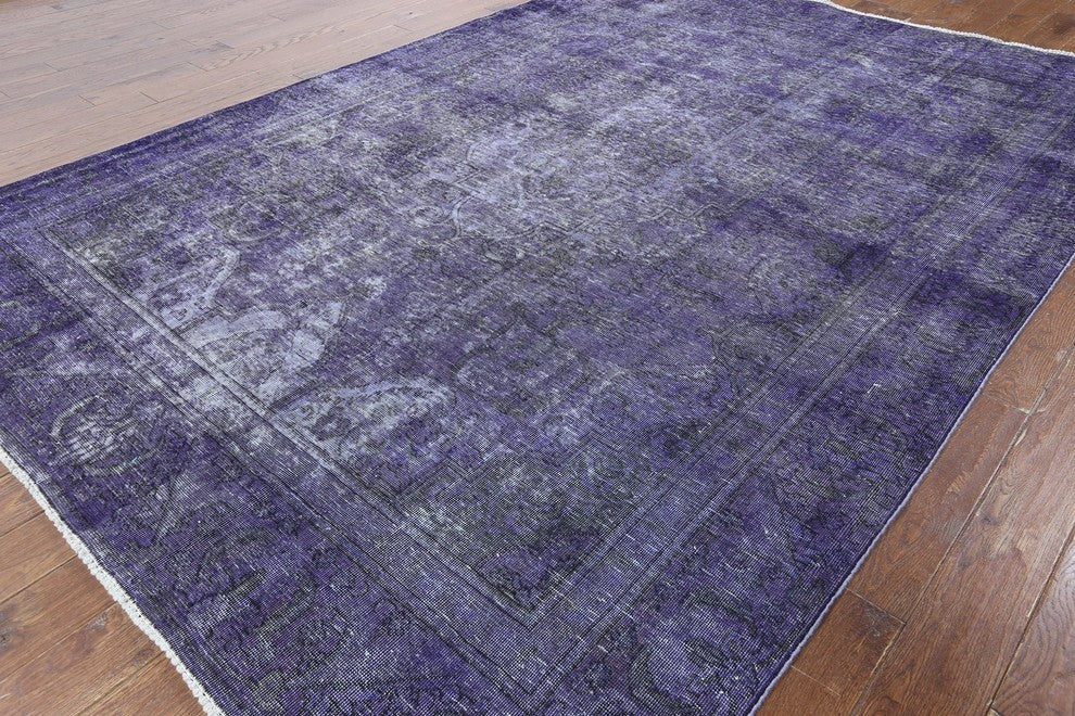 Persian Design Floral Purple Overdyed 8'x11' Hand Knotted Wool Area Rug H9089