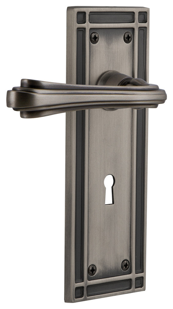 Mission Plate With Keyhole Fleur Lever, Antique Pewter, Double Dummy, Non-Handed