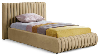 Nico Black Velvet Upholstered Bed, Camel, Twin