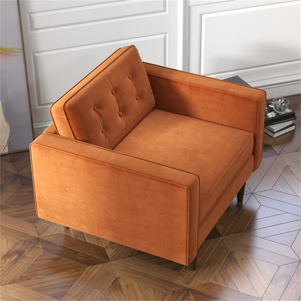 Pemberly Row Mid Century Modern Style Tufted Wide Velvet Armchair in Orange