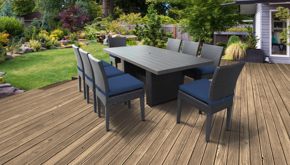 Belle Rectangular Patio Dining Table With 8 No Arm Chairs Navy