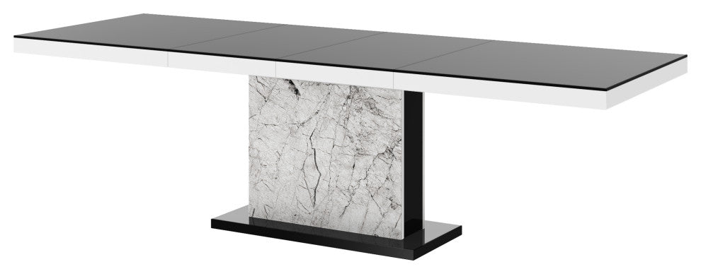 MOKA Dining Table with Extension, Black/White Venatino