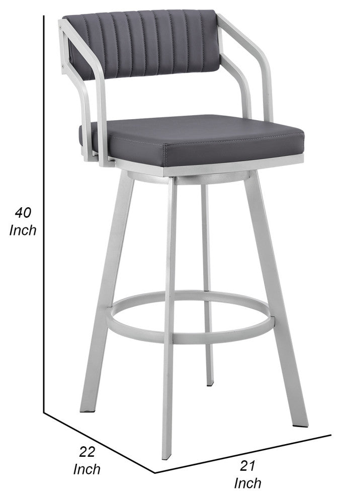 Benzara BM282087 Blake 30" Swivel Bar Stool Open Back, Silver, Gray Faux Leather