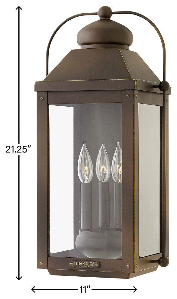 Hinkley Anchorage Large Wall Mount Lantern, Light Oiled Bronze