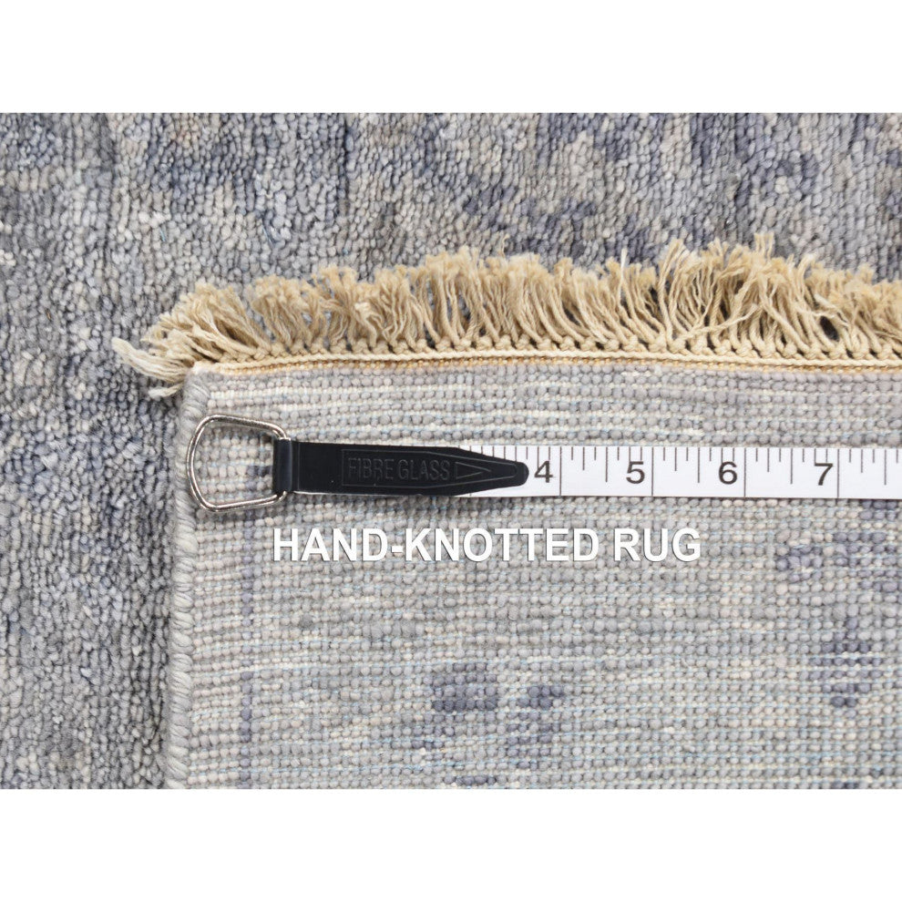Goose Gray Broken Persian Design Silk Hand Knotted Short Runner Rug 2'6"x5'10"