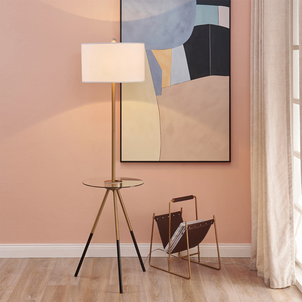 Floor Lamp with Glass Table and Built-In USB