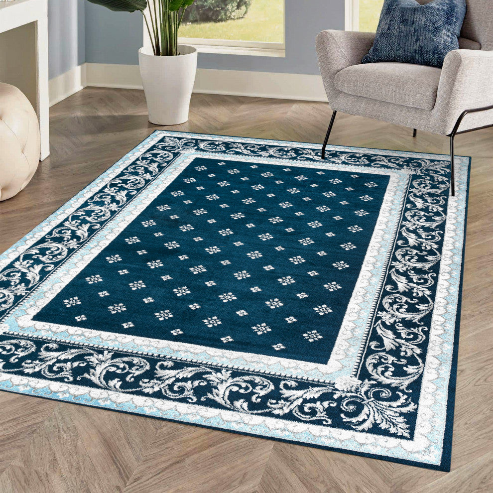 Acanthus French Border, Navy/Blue, 3'x5'
