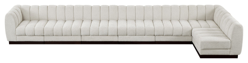Quinn Chenille Upholstered 7-Piece L-Shaped Modular Sectional, Cream
