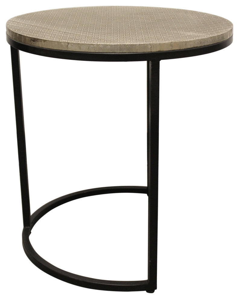 Meenal Metal Cladded Top Round Nesting Table, Silver
