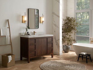 Elizabeth 48 Single Sink Bath Vanity in Dark Walnut Teak 2" Carrara Quartz