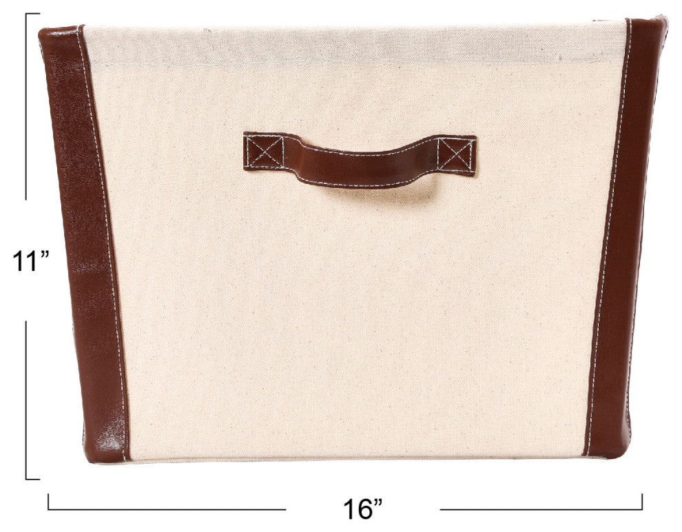 Canvas Bin With Vegan Leather Trim