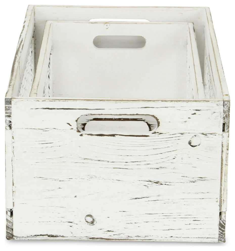 Rustic Chicken Wire Wooden Crates, Set of 2