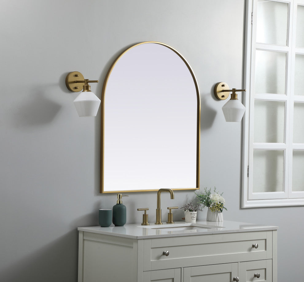 Metal Frame Arch Mirror 30X36 Inch, Brass