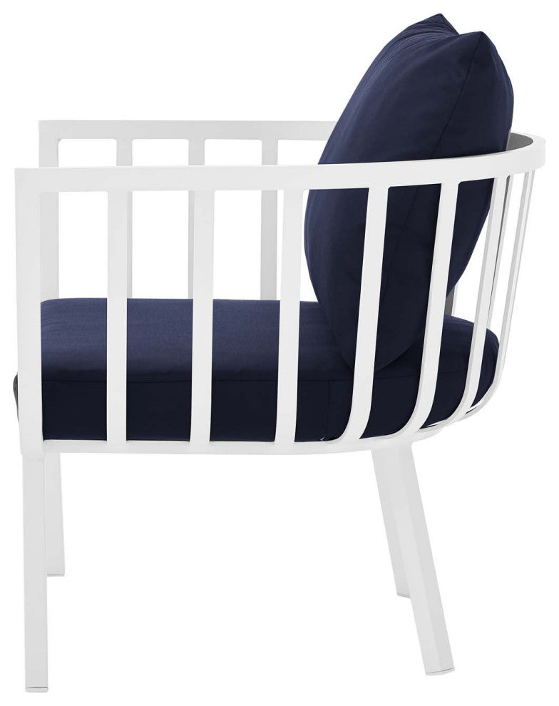 Lounge Sectional Sofa Chair Set, Aluminum, Metal, White Blue Navy, Outdoor