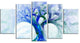 Blue Mystic Psychedelic Tree, Contemporary Wall Art Canvas, 60"x32", 5 Panels