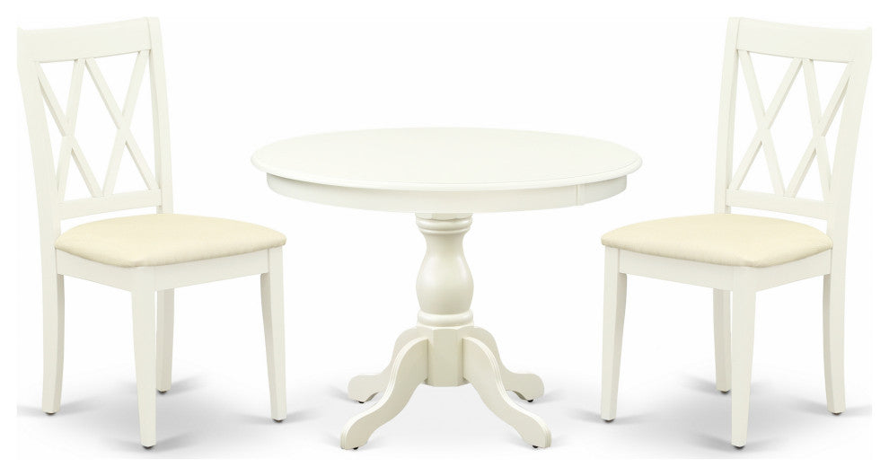 3 Pc Set, Linen White Small Dining Table, 2 Linen White Chairs, Linen White