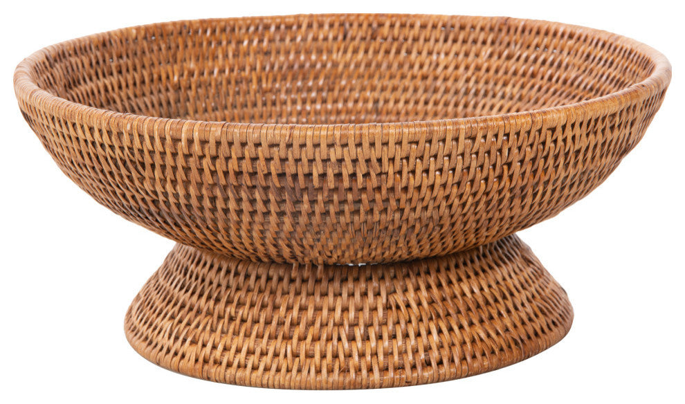 La Jolla Pedestal Rattan Fruit Bowl, Large, Honey-Brown, Honey Brown