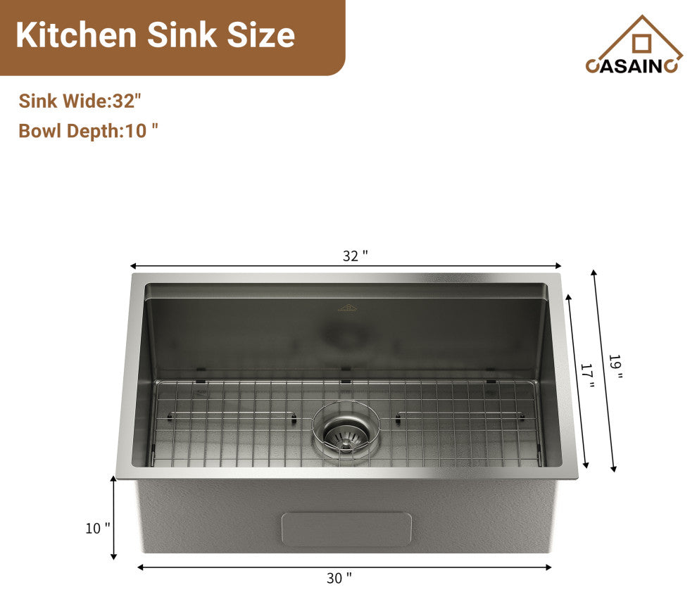 32in Single Bowl Undermount Workstation Kitchen Stainless Steel Sink with Faucet, Matte Black