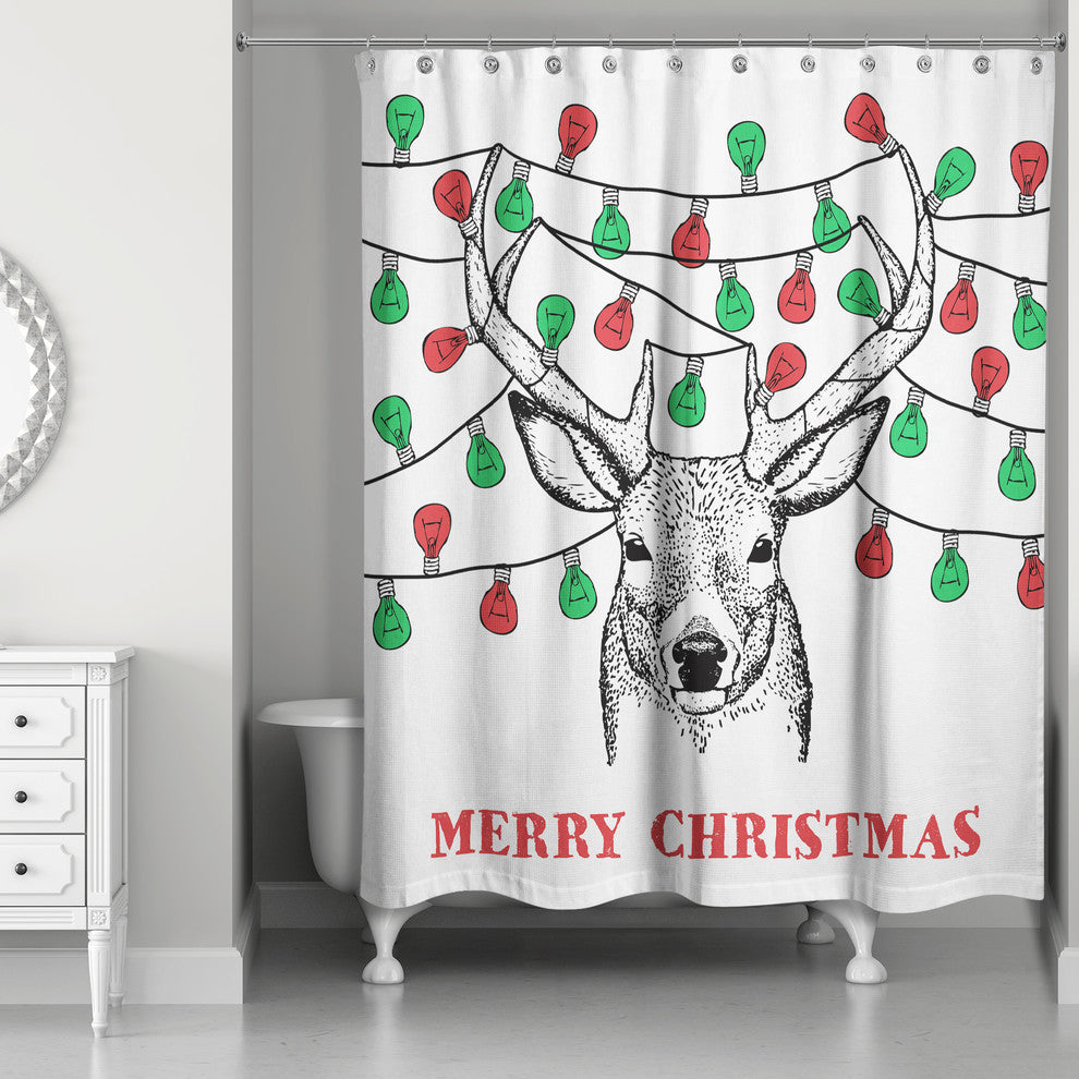 Christmas Deer with Lights 71x74 Shower Curtain