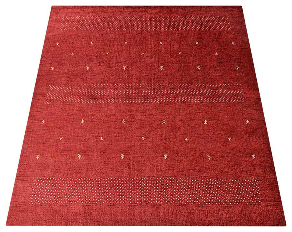 HAND KNOTTED LOOM WOOL ECO-FRIENDLY AREA RUGS - Rectangle, Red, Contemporary