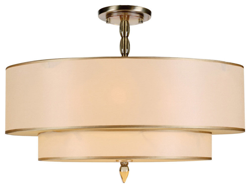 Crystorama Luxo Antique Brass Chandelier Light Gold Silk Shade