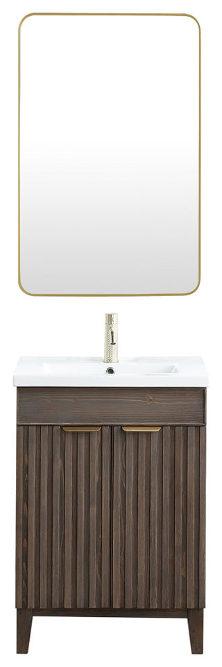Palos Bathroom Vanity, Spruce Aged Brown, 24", Ceramic Top, With Mirror