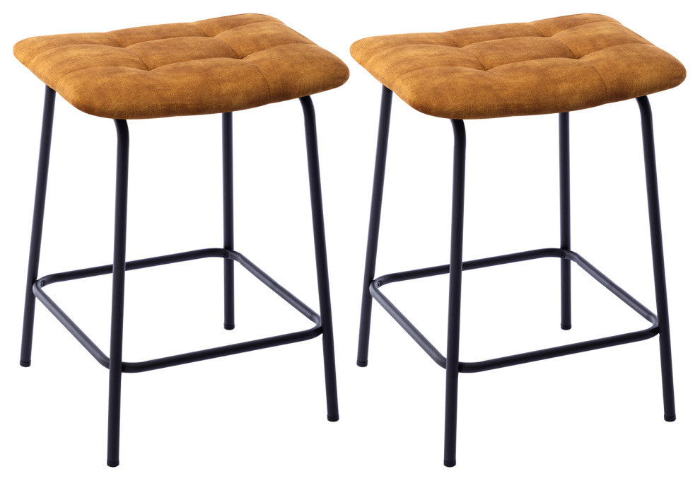 Saddle Tufted 24" Counter Stools Set of 2, Yellow-New Velvet
