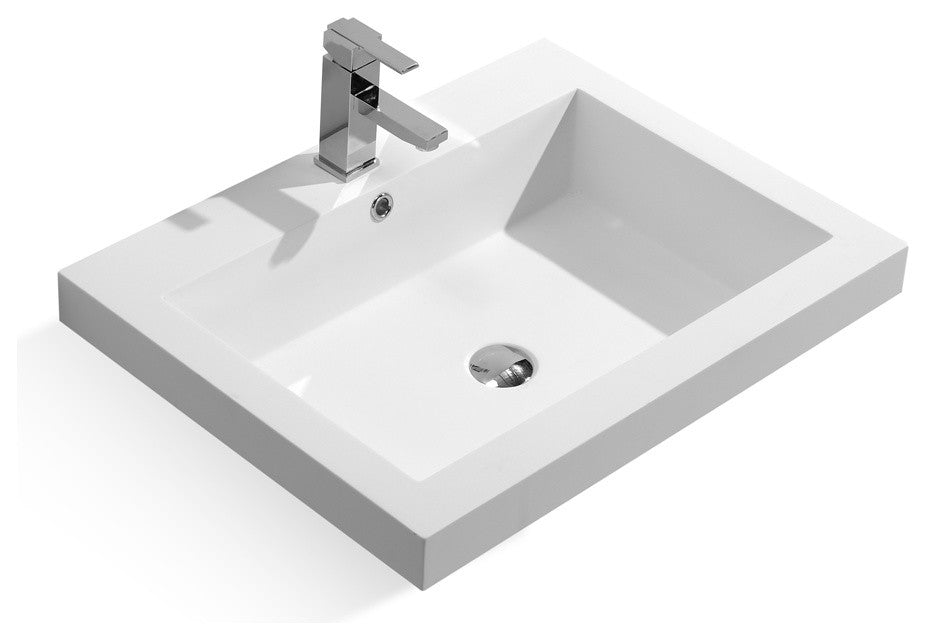 27" Stone Resin Solid Surface Rectangular Shape Bathroom Topmount Vanity Sink