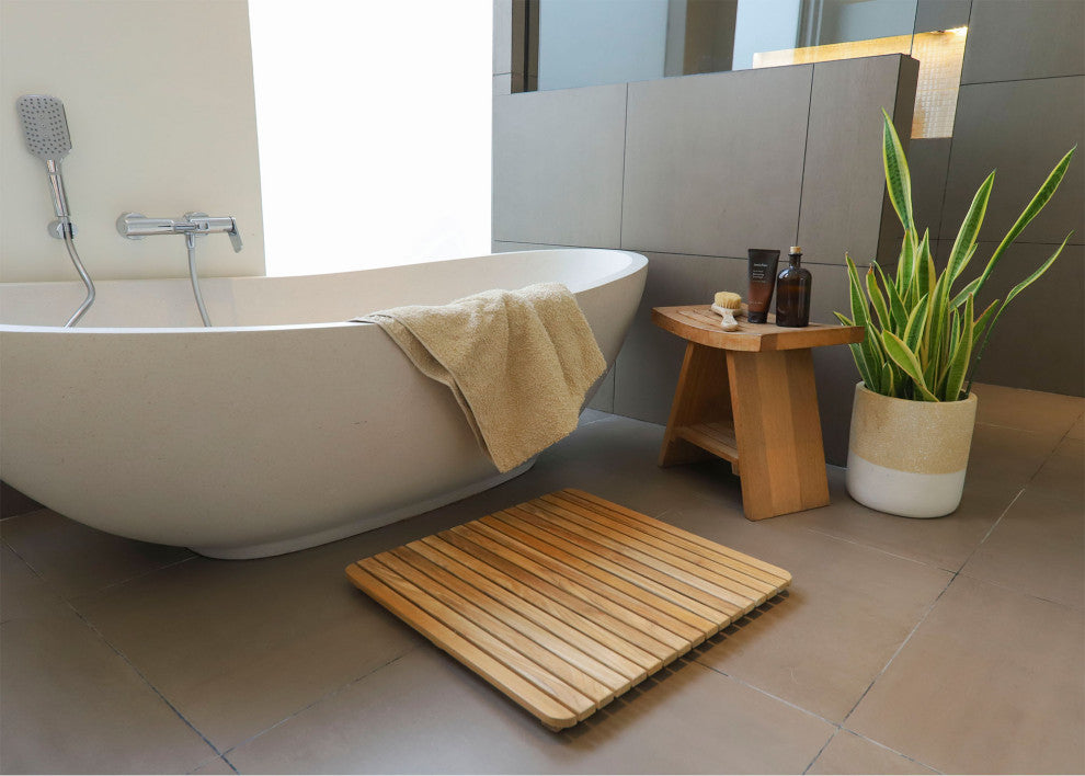 Nordic Style Teak Natural Square Shower and Bath Mat 24"x24"