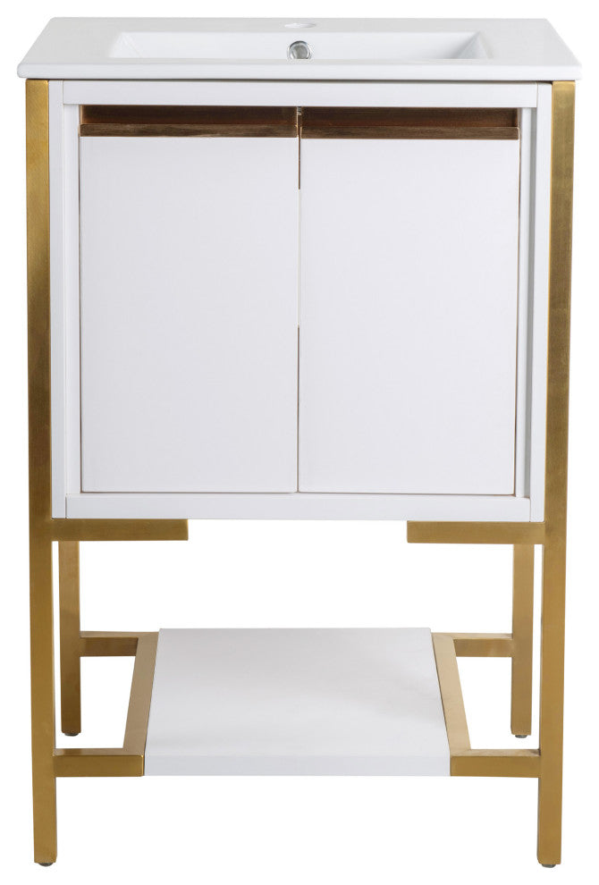 Marseille 24" Bathroom Vanity, White/Brushed Gold