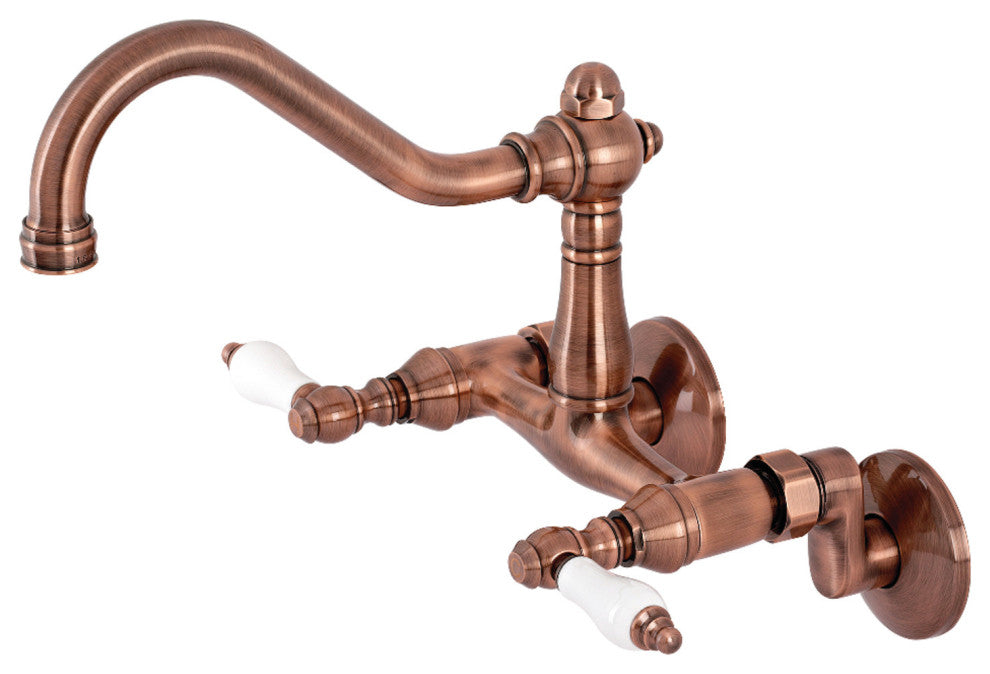 KS322XPL-P 6" Adjustable Center Wall Mount Kitchen Faucet, Antique Copper