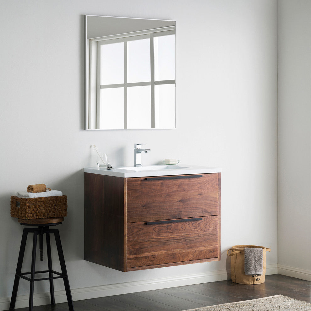 Vanity Alfred 31 With Integrated Solid Surface counter top, American Walnut, Pol