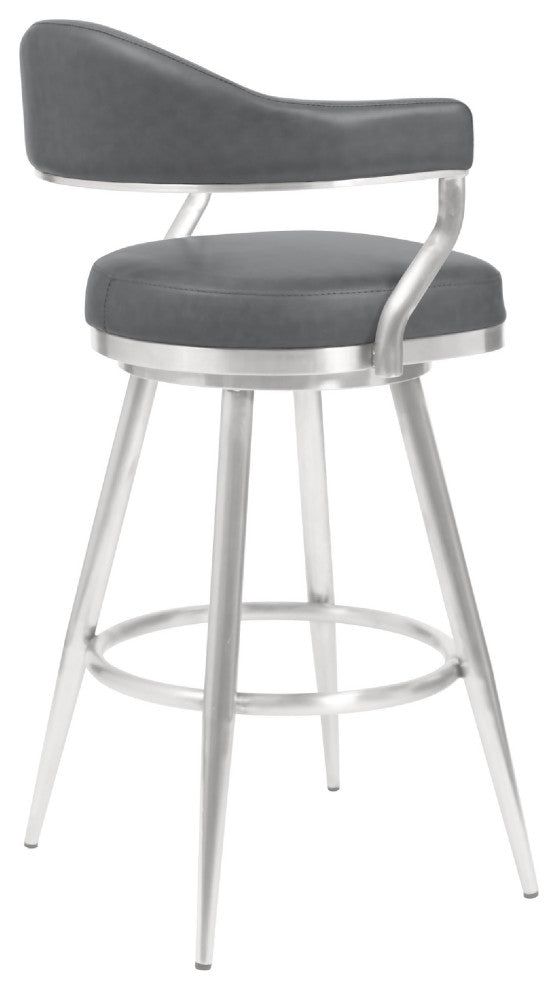 Benzara BM272498 30" Vegan Faux Leather Metal Bar Stool, Gray and Silver