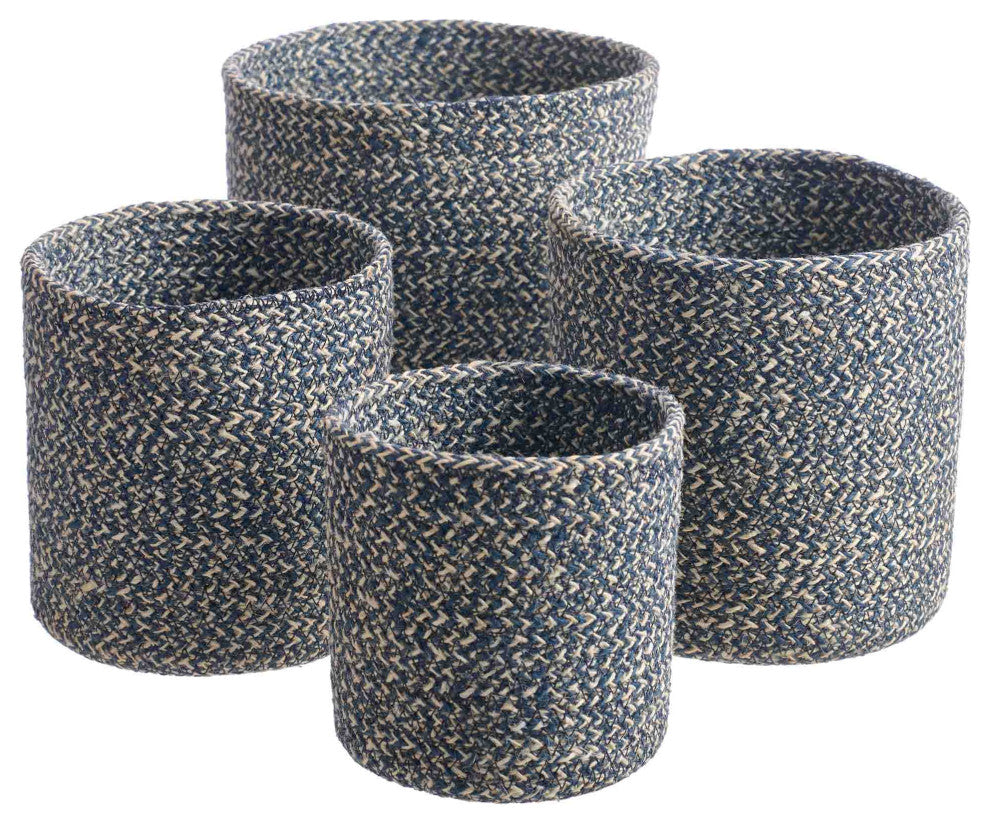 Melia Cachepot Woven Jute Basket Set of 4, Indigo