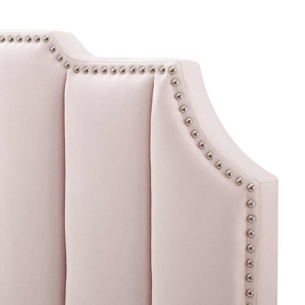 Headboard, Full Queen Size, Velvet, Pink, Modern Contemporary, Bedroom Master