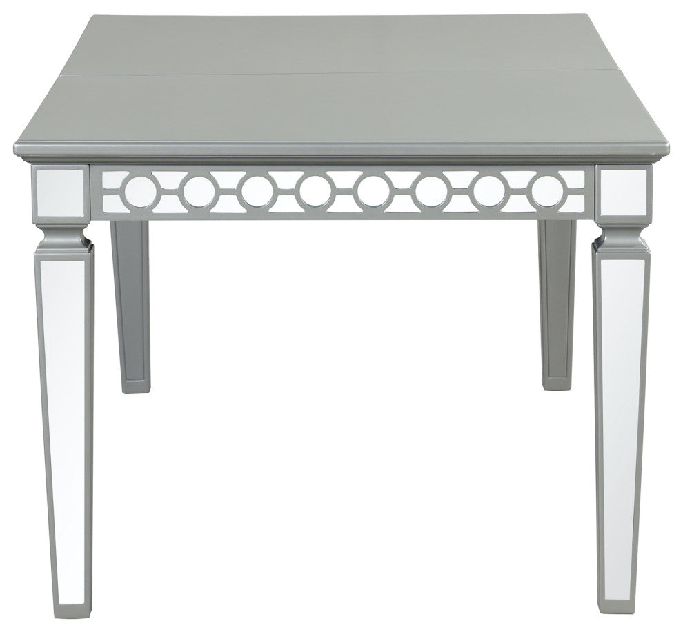 Geneva Silver Champagne Wood Top 90" 4 Legs Dining Table Seats 8