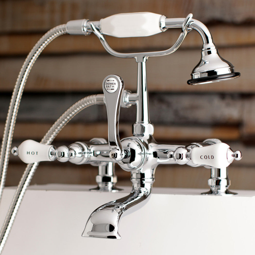 Aqua Vintage 7" Tub Faucet With Hand Shower, Polished Chrome