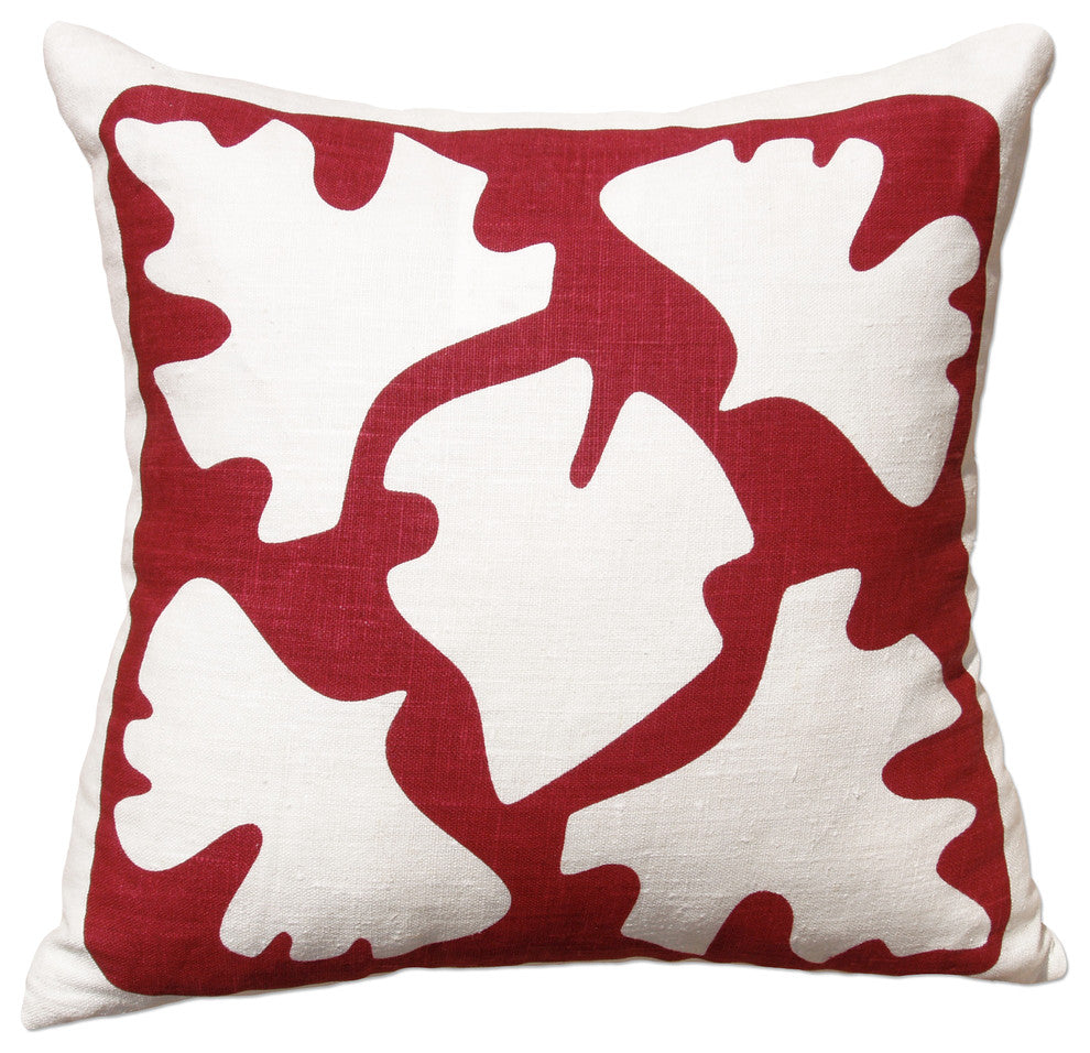 Hand Printed Linen Pillow - Shade, Red
